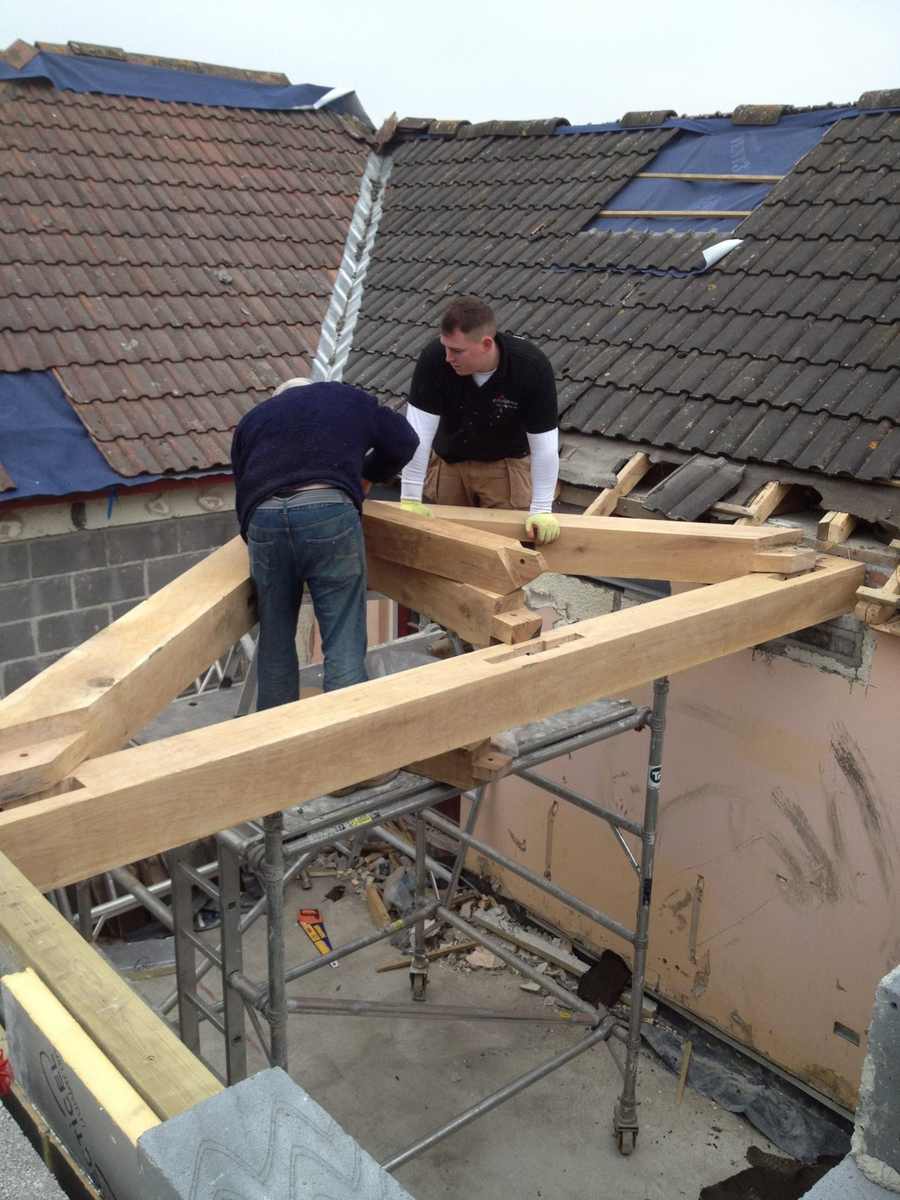 Roof structure being framed over a garage conversion